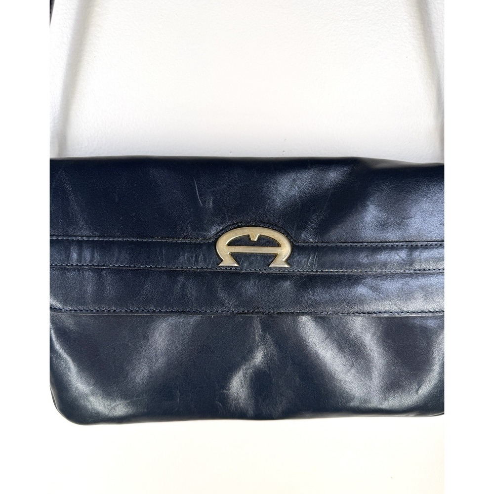 etienne aigner Vintage Handbag Blue Shoulder Bag Horseshoe Logo Clutch Purse
